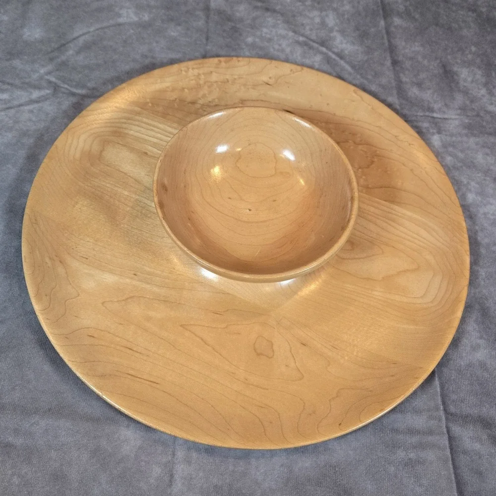 Wooden Chip And Dip Platter Bowl Set Blonde Wood‎ Party Snacks